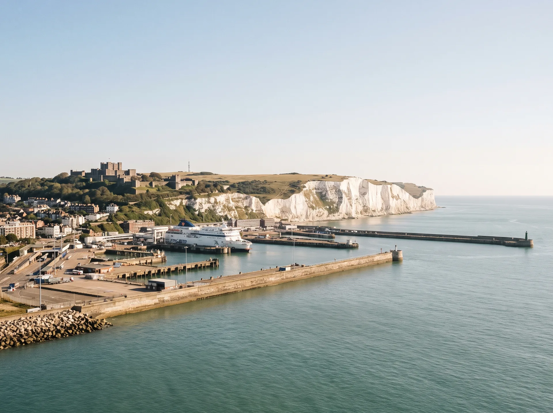 Dover harbour and the white cliffs