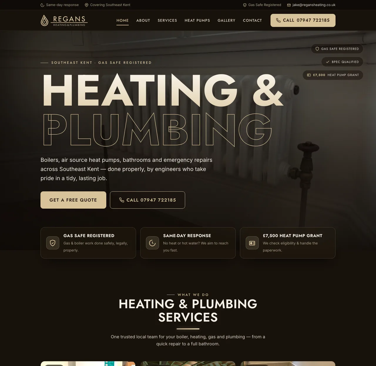 Regans Heating website by Kent Web Design