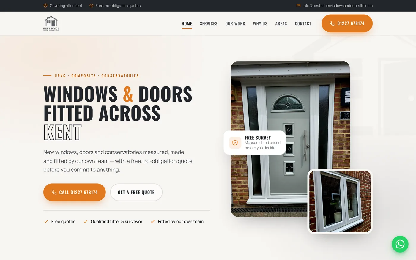 The homepage of the Best Price Windows & Doors website we designed and built