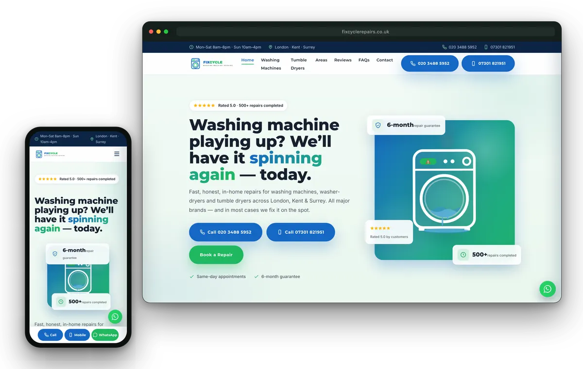 FixCycle website shown on desktop and mobile