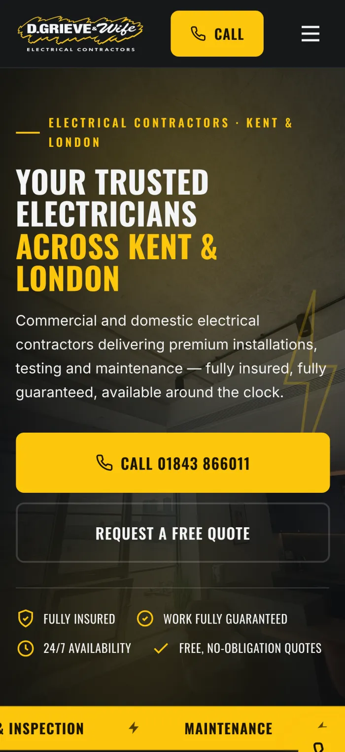 The Grieve & Wife Electrical website on a phone