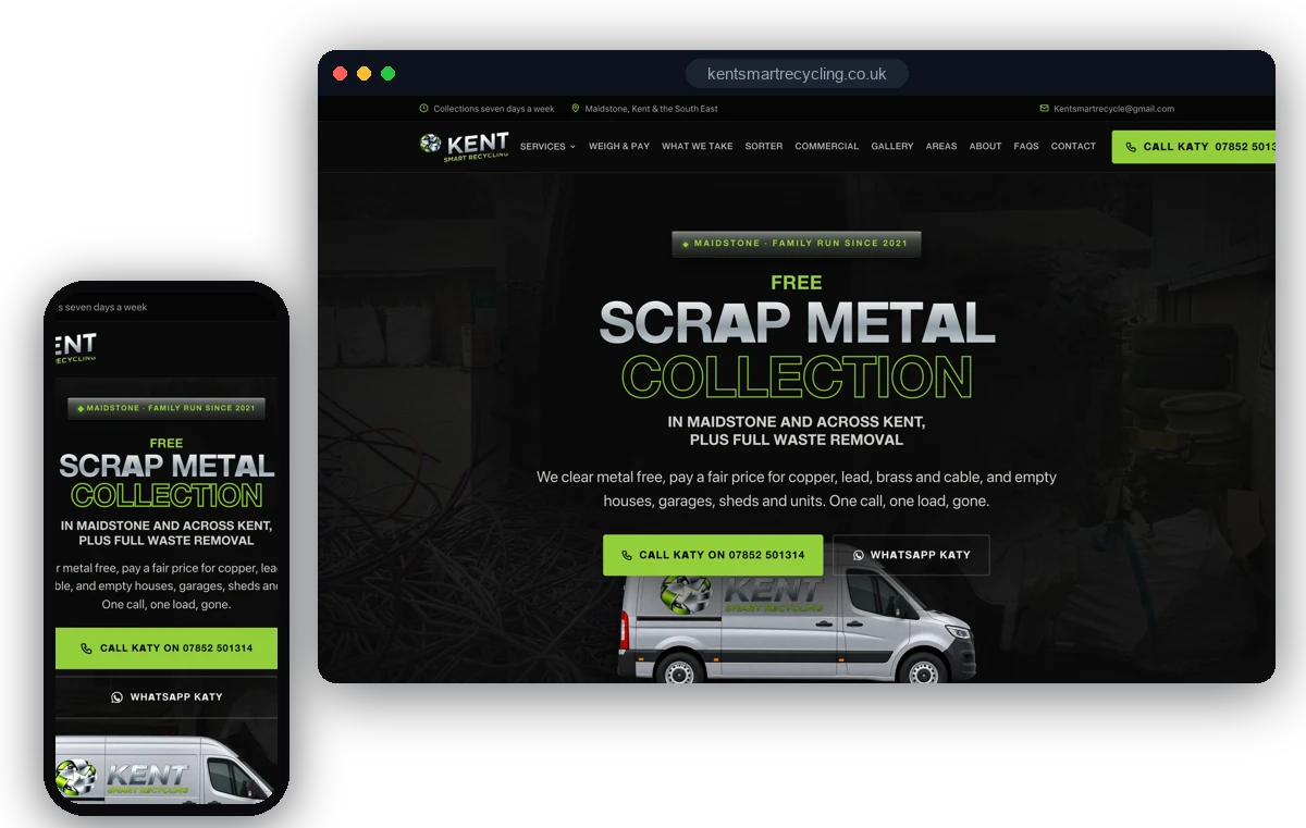 The Kent Smart Recycling website we designed and built, shown on desktop and mobile