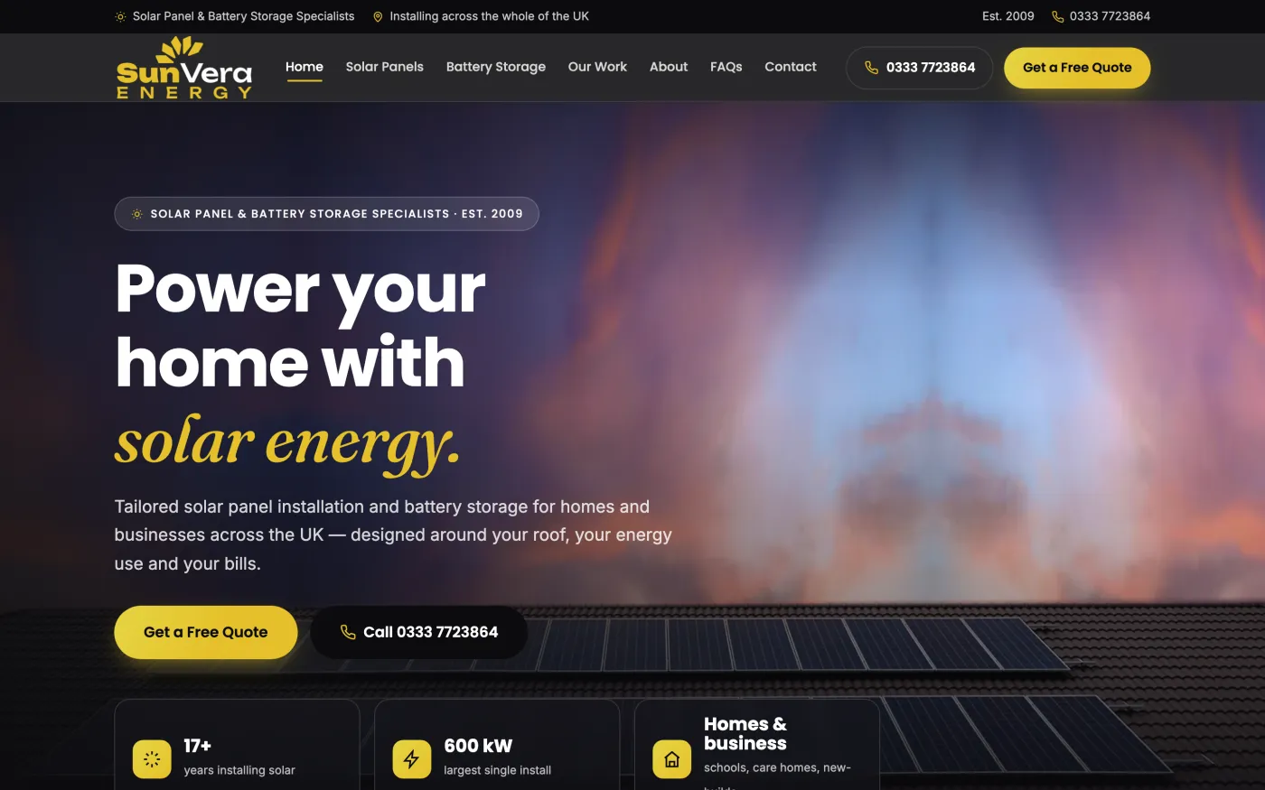 The homepage of the Sunvera Energy website we designed and built