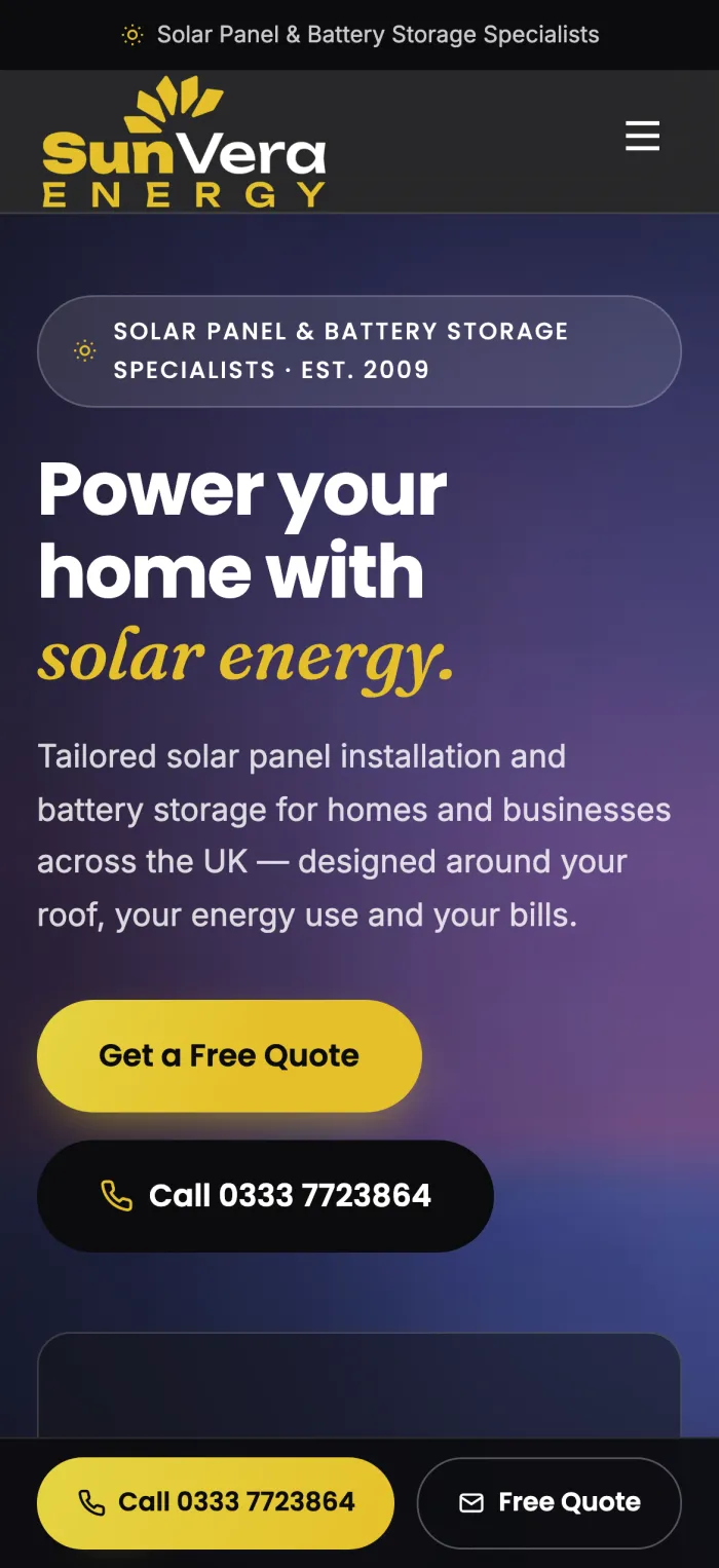 The Sunvera Energy website on a phone