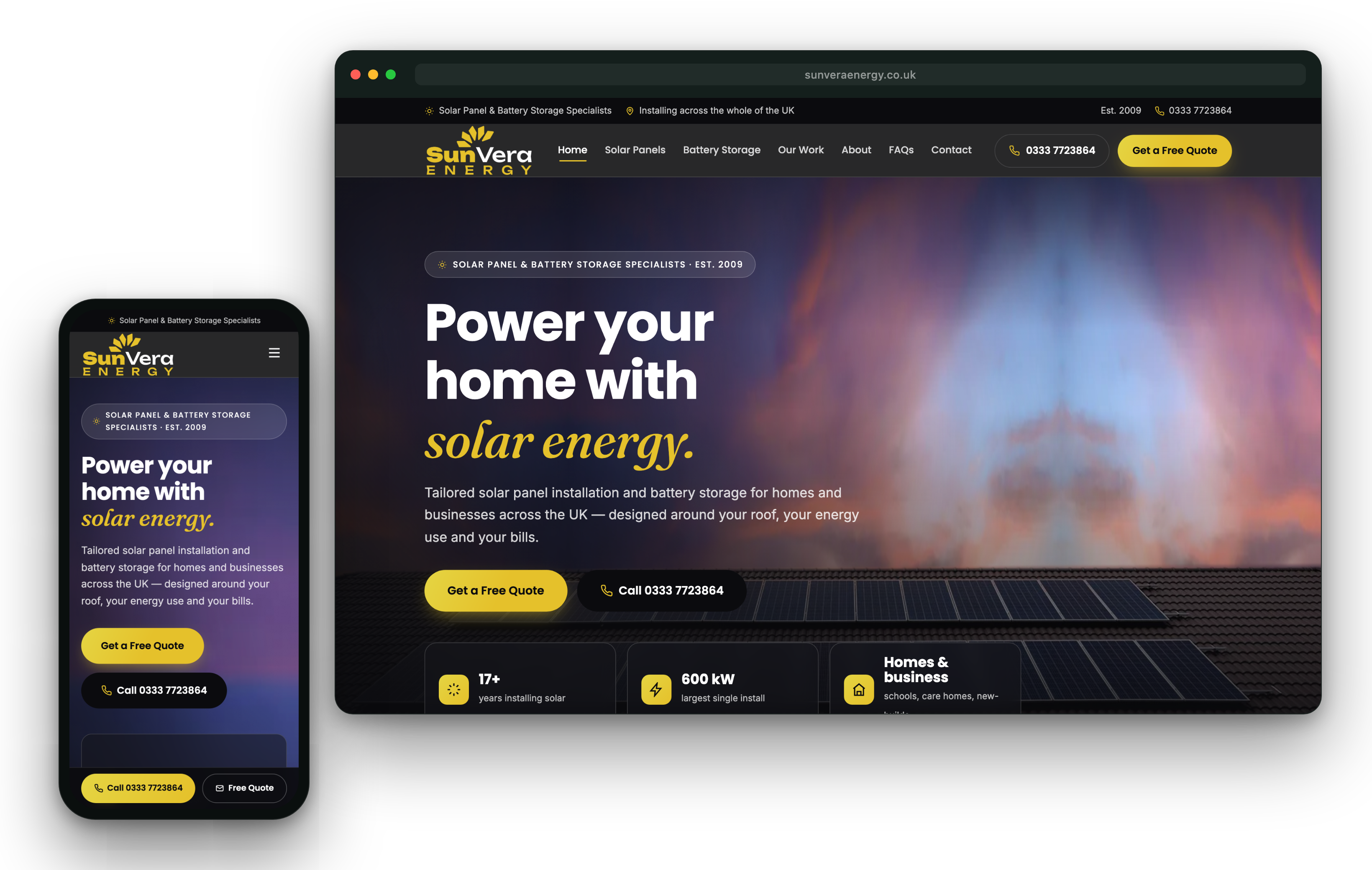 Sunvera Energy website shown on desktop and mobile