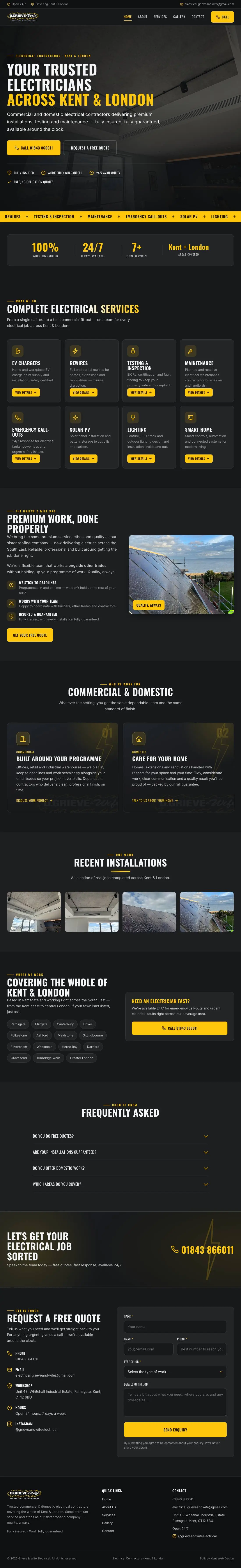 Homepage of the Grieve and Wife Electrical website, an electrician in Kent