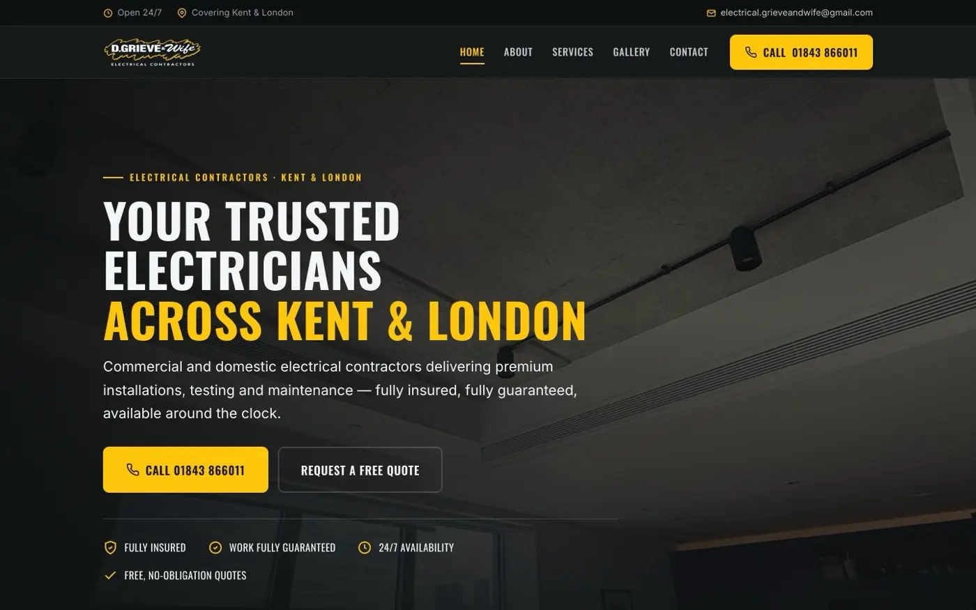Homepage of the Grieve and Wife Electrical website designed by Kent Web Design