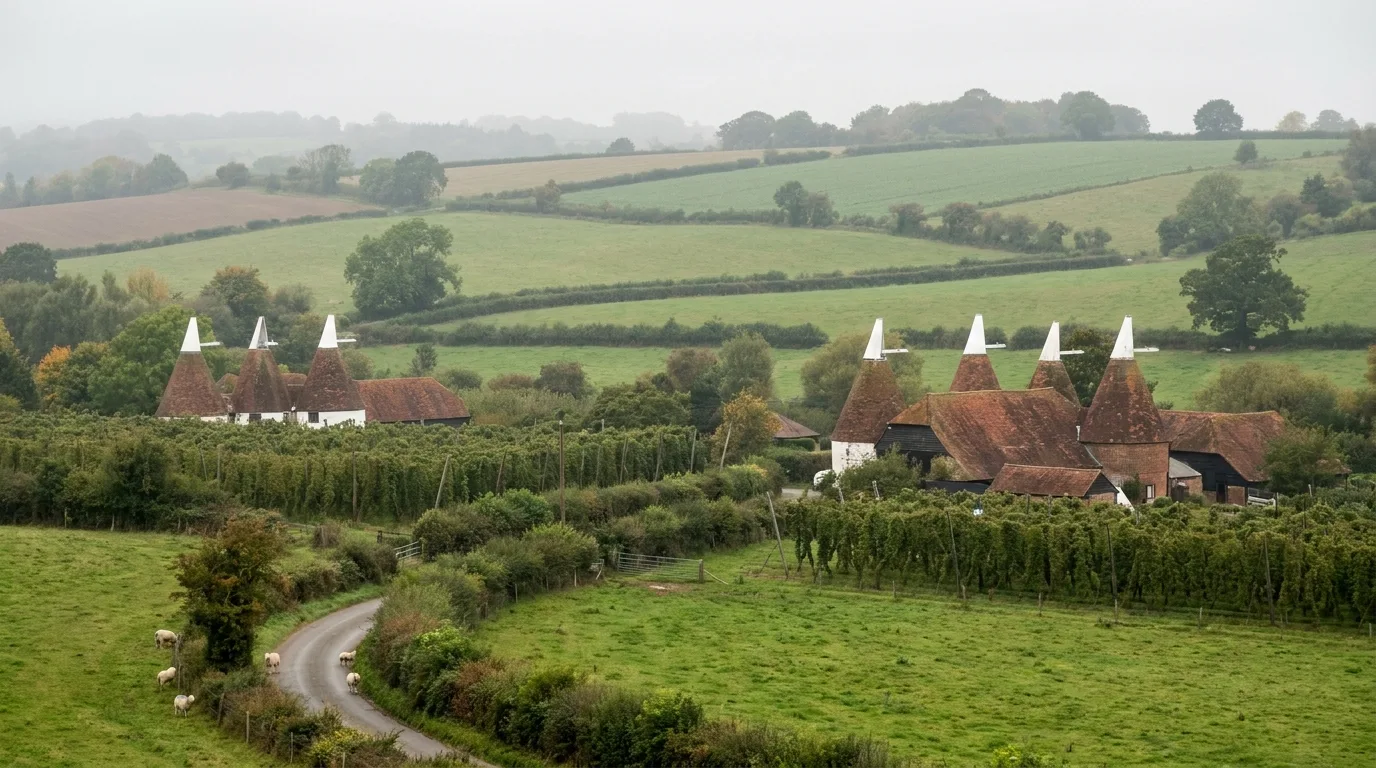 Oast houses in the Kent countryside near Maidstone, the Garden of England