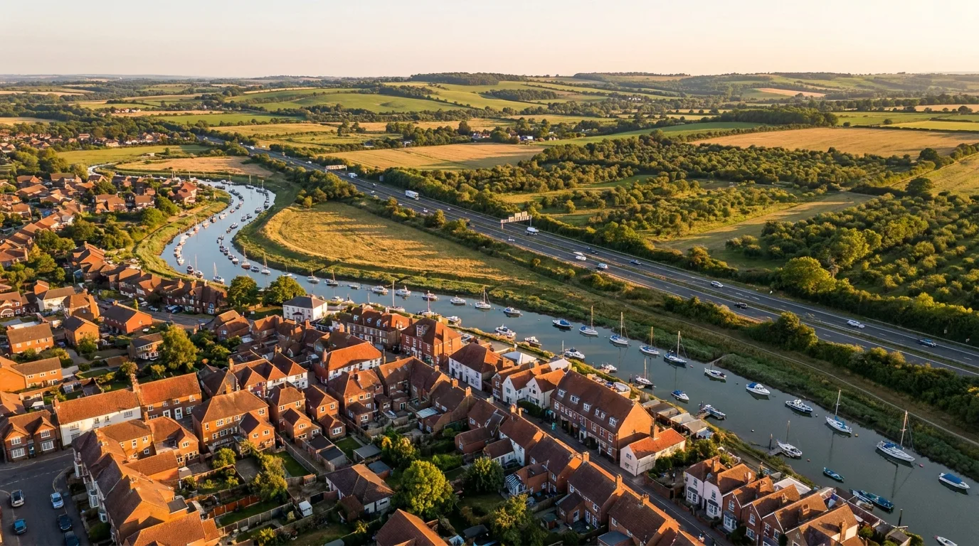 Aerial view of Sittingbourne and the surrounding Kent countryside