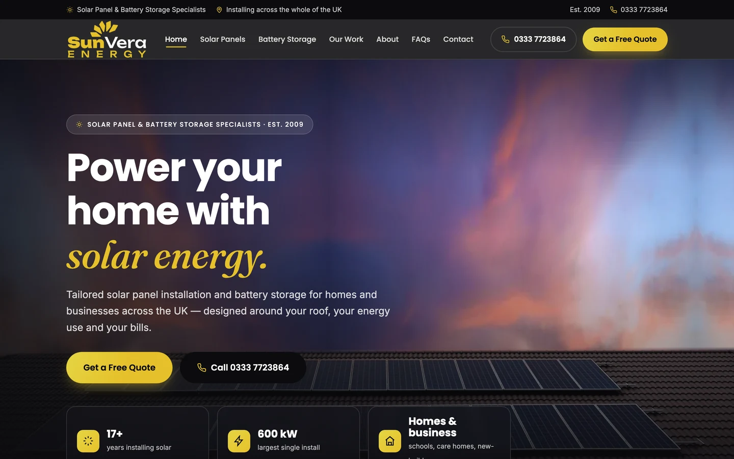 Homepage of the Sunvera Energy solar panel website designed by Kent Web Design