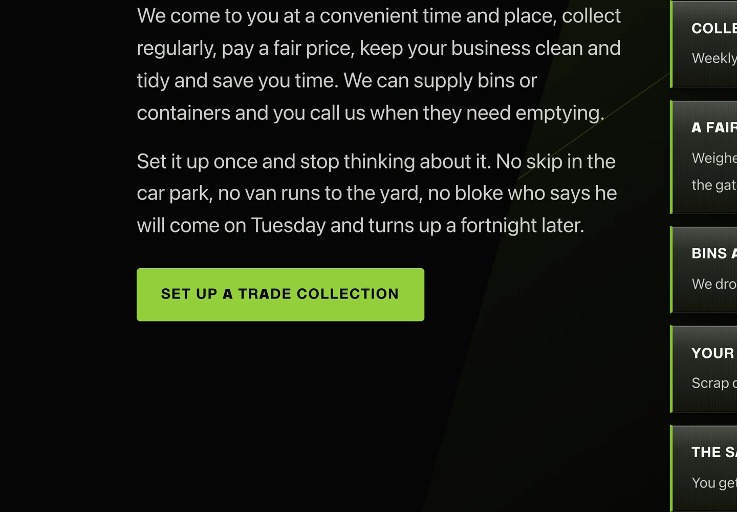 The how it works section on the Kent Smart Recycling website explaining that they come to you, weigh on site and pay on the spot